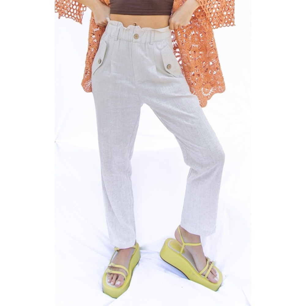 New In Women's‎ Straight Leg Linen Blend Paper Bag Pants Size L
